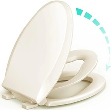 Elongated Toilet Lid Seat Built-in Potty Training SEAT For Toddlers Bone Almond