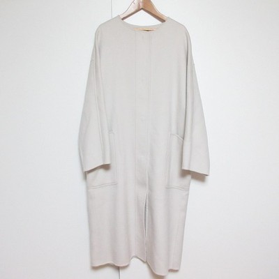 ebure Super 120S Double Beaver Collarless Long Coat, Size 36, Beige Women USED