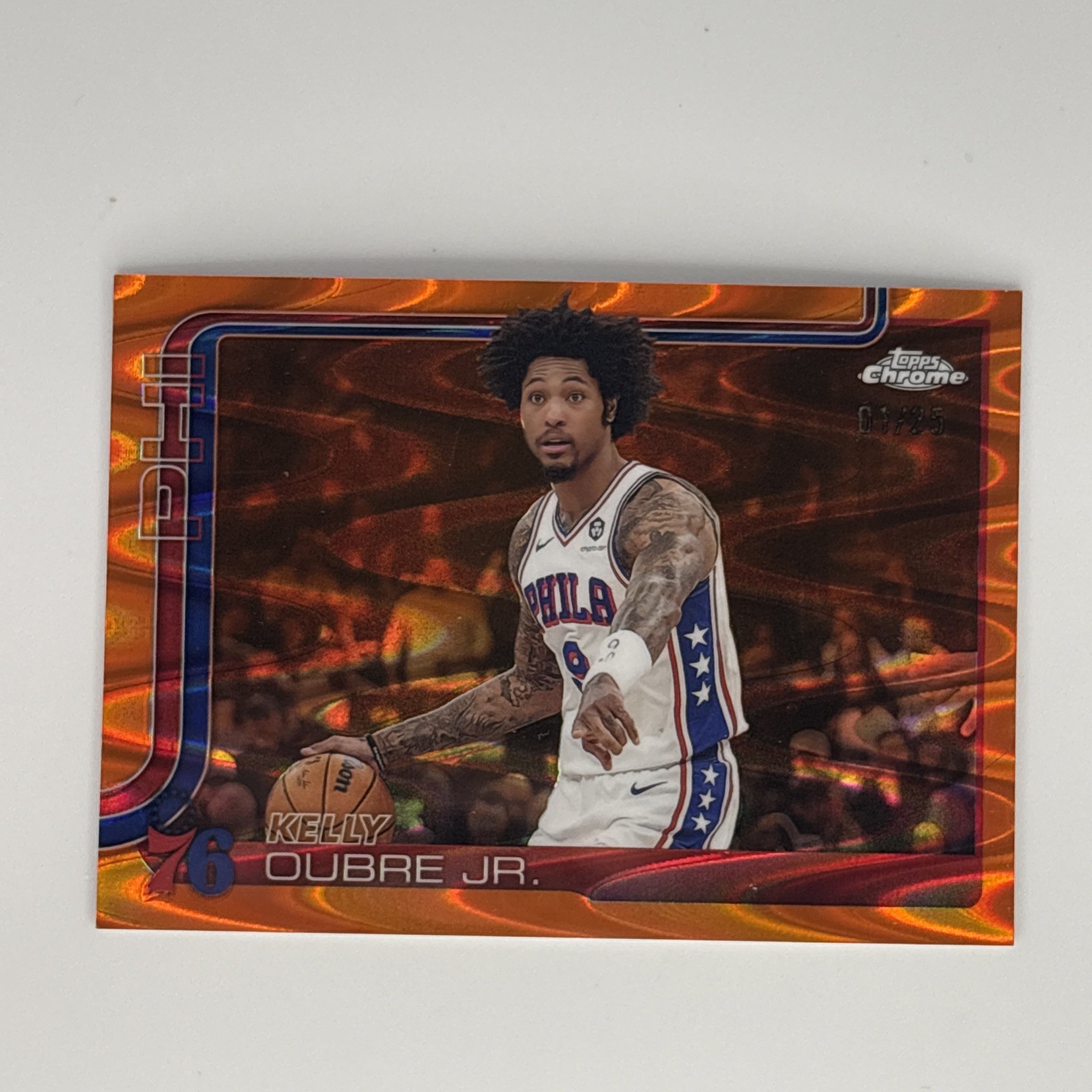 2025 Topps Chrome Kelly Oubre Jr. Orange Raywave 1/25 #114 76ers