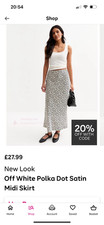 New Look Curves Off White Polka Dot Satin midi skirt Size 24 NEW WITHOUT TAGS