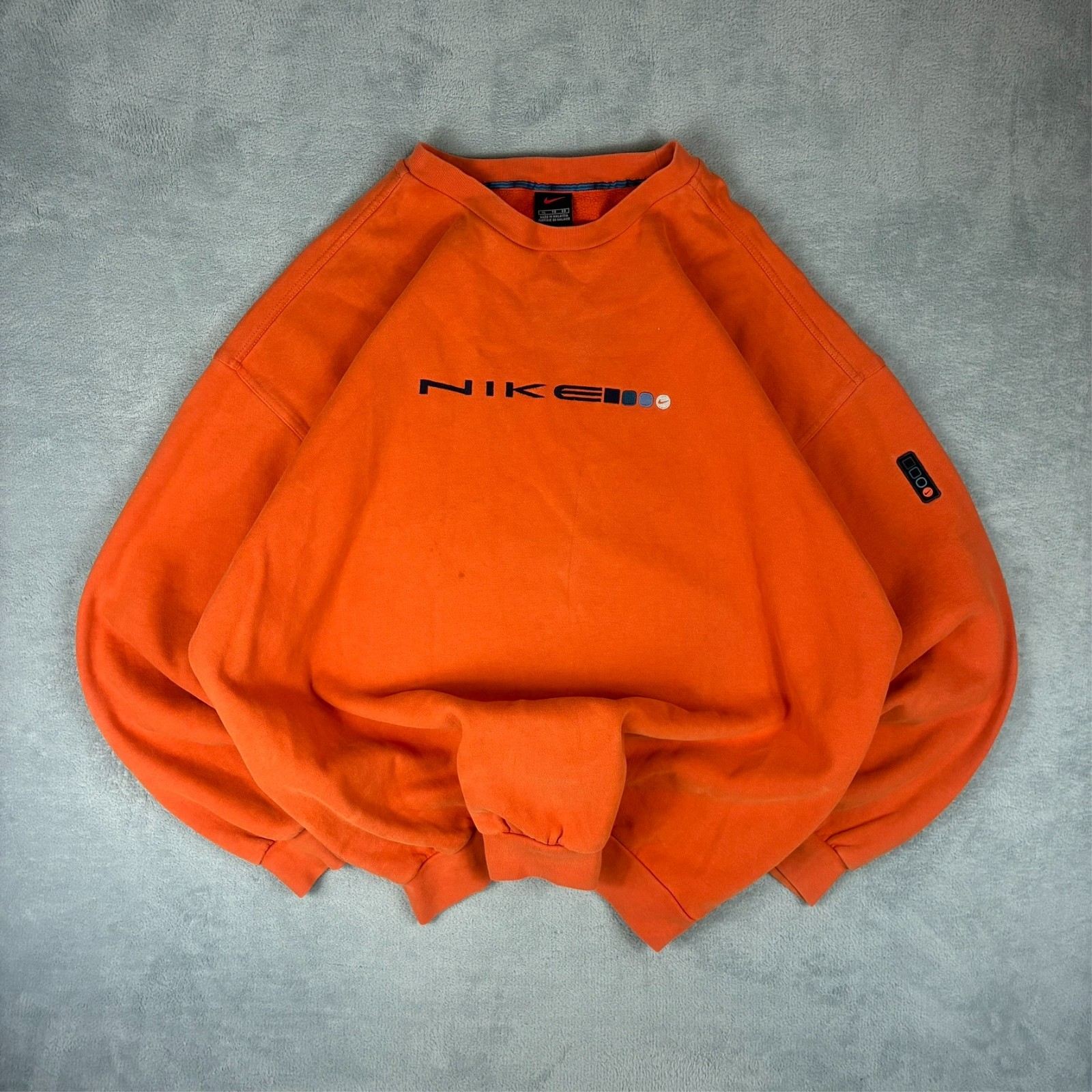 Vintage Nike 90s Orange Centre Spellout Swoosh Oversized XL Pullover Sweatshirt
