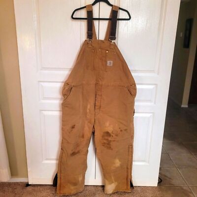 Carhartt Bib Overalls Men's 52x28 Brown Duck Quilt Lnd Dbl Knee EUC Vtg-REDUCED!