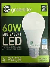 Greenlite 4 Pack 9W 60W Equivalent, Non-Dimmable 4 LED Lightbulbs