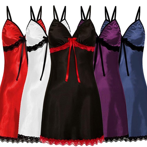 Women Lace Satin Silk Slip Ladies Sleepdress Nightdress Pajamas Robe Nightwear