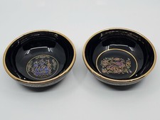 Handmade Greek 24k Gold & Black Pottery Bowls - Set of 2 Anapale