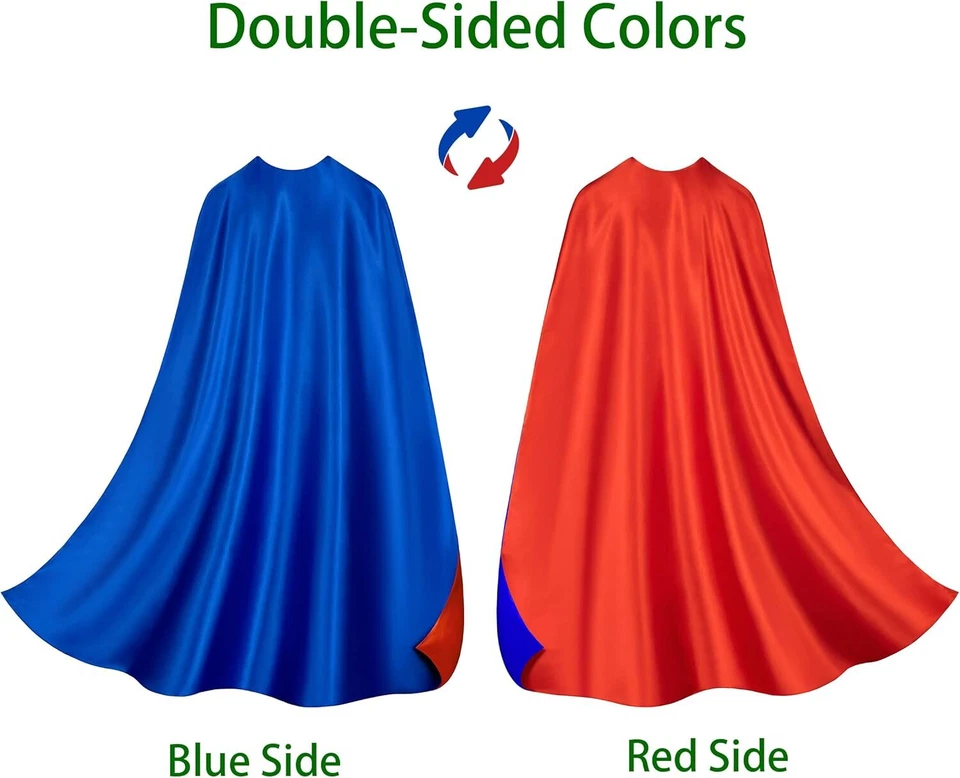 Conjunto de capa y máscara de superhéroe adulto - doble cara súper adulto, azul y rojo Foto 2 de 4