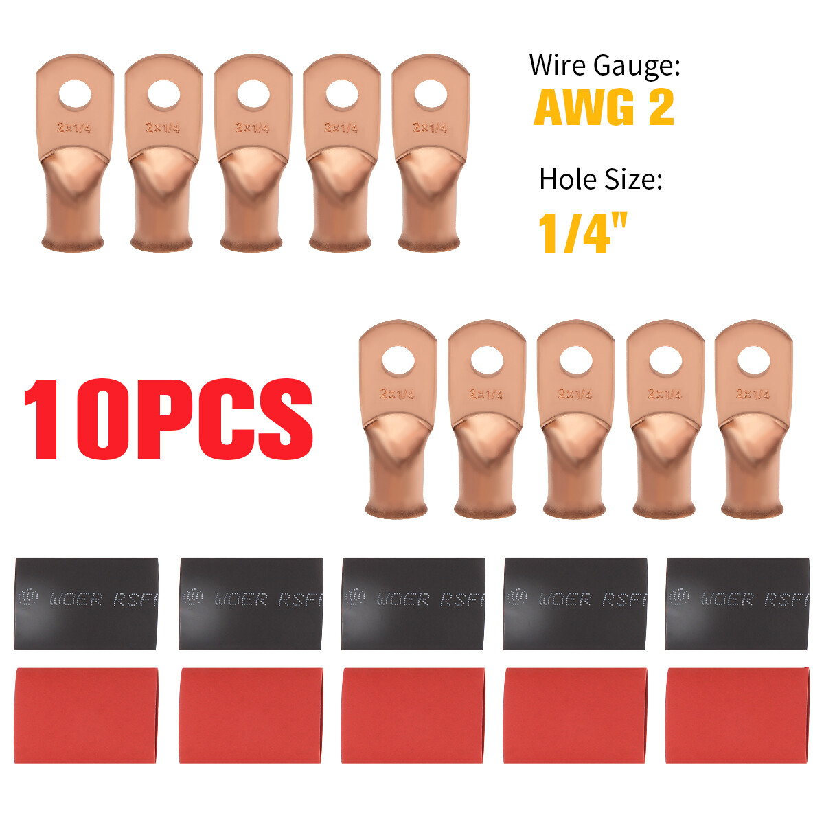 10pcs Copper Tube Terminal Battery Welding Cable Lug Ring Crimp Connector Kit