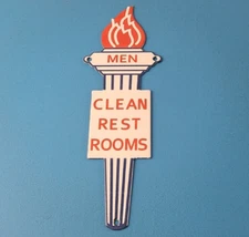 Vintage Standard Gasoline Sign - Porcelain Mens Bathroom Torch Gas Pump Sign