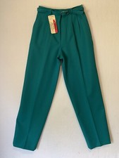 Vtg 70s High Rise Pants Loubella California Fashion Teal Belted Petite Size 10