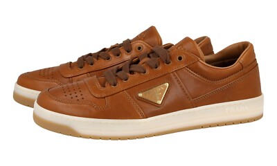 PRADA Leder Downtown Sneaker Schuhe - 2EE364 - Caramel Braun - NEU