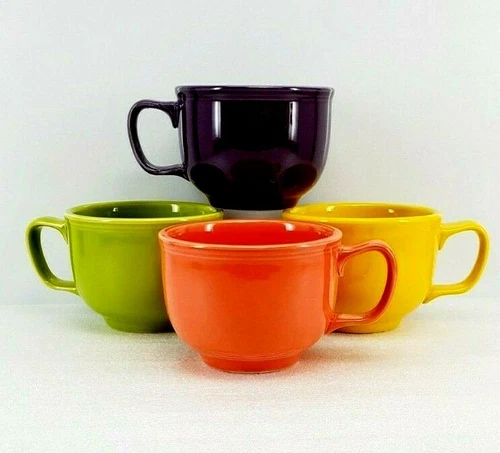 4 JUMBO soup chili MUG mulberry daffodil poppy lemongrass NEW FIESTA 180Z.
