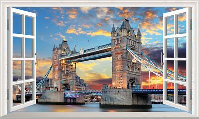London Tower Bridge UK magisches Fenster Wandbild selbstklebender Aufkleber Abziehbild Druck
