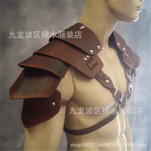 Medieval Warrior PU Leather Shoulder Armor Chest Harness Rivet Shoulder Guard - Picture 4 of 12