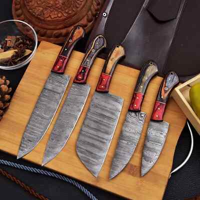 Küchenmesser-Set 5 Teilige mit hochwertigen Damaststahlklingen Handgefertigtes
