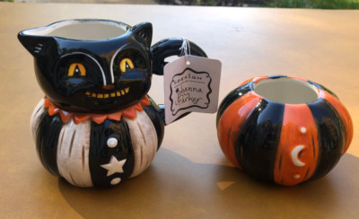 Johanna Parker Transpac Halloween Ceramic Pumpkin & Cat Small Pitcher - New