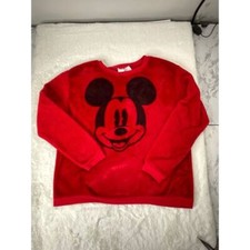 Disney Mickey Mouse Red Plush Velour Pullover Sweatshirt Girls Size XL 15 17