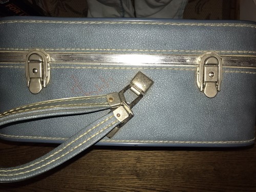 Vintage towne blue Round Luggage Train travel Hat Box Suitcase - Picture 5 of 8