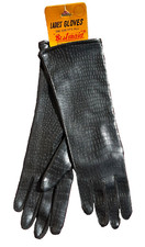 VTG NEW Bestmaid Ladies Gloves Long Black Faux Snakeskin Original Packaging NOS