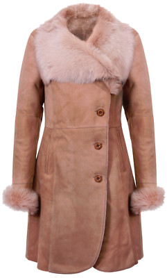 Damen warmer beige Wildleder Merino Toscana Lammfell Lammfell Ledermantel 
