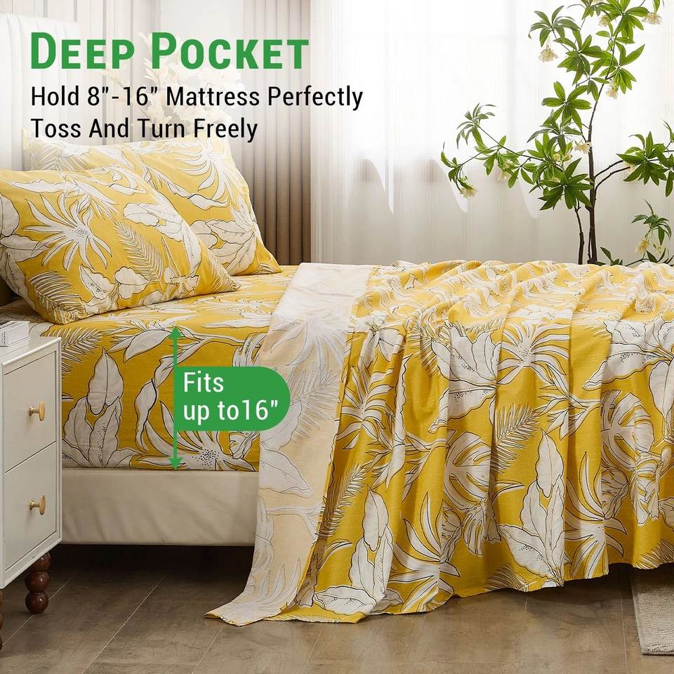 Gogreen 100% Cotton Deep Pocket Sheet Set Fit 16" Breathable Super Soft - Image 4 of 4