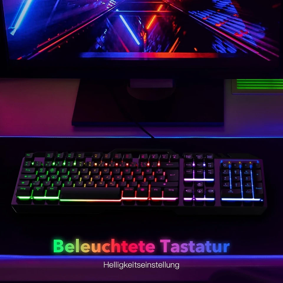 Tastatur Gaming RGB Beleuchtung Computer PC Kabelgebunden Ergonomisch B514 - Bild 2 von 4