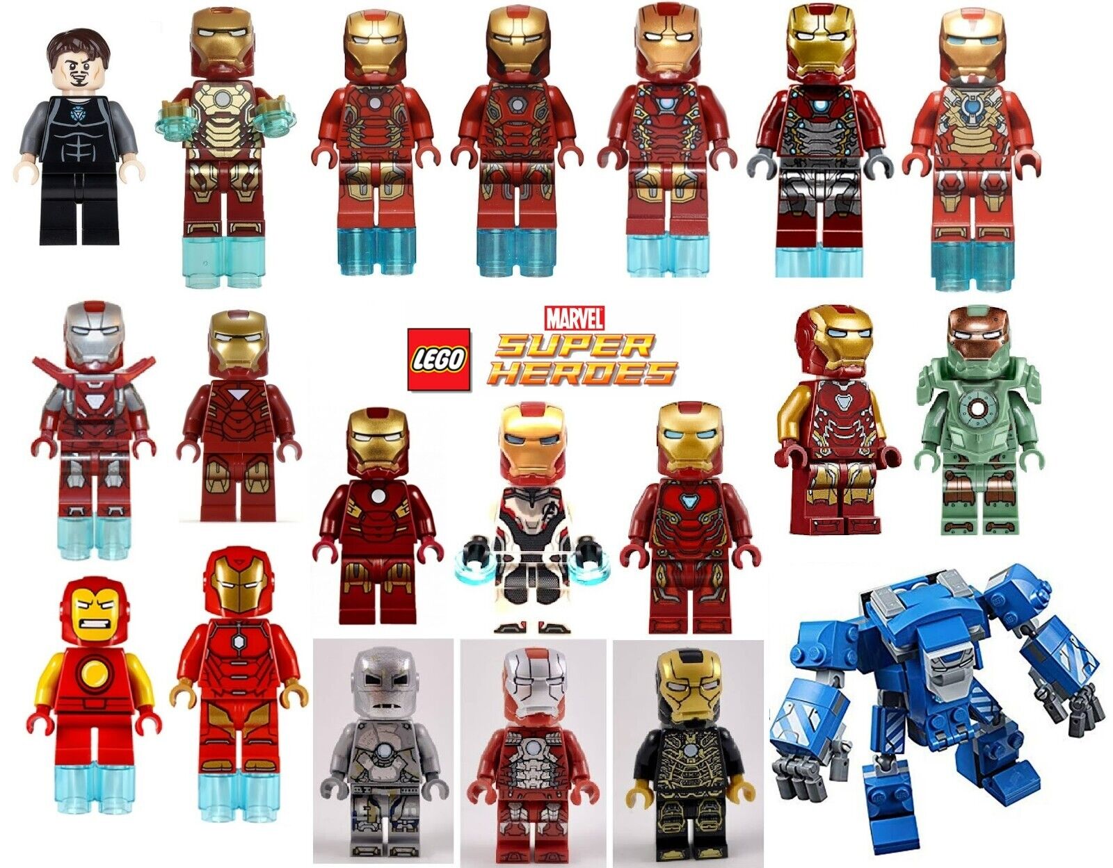 Lego Marvel 20x Iron Man Minifigures Tony Stark Silver Centurion Mark 7 17 42 47