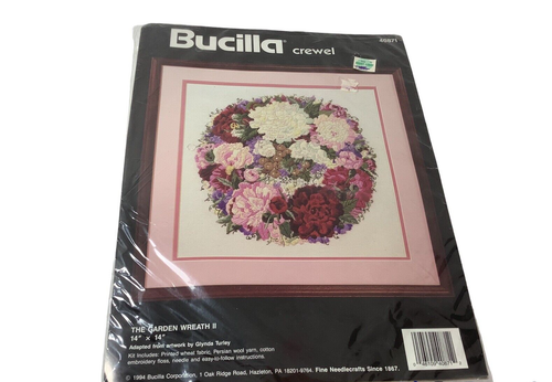 NEW Vtg Bucilla Crewel Embroidery Kit 40871 Garden Wreath II 2 Floral - Picture 3 of 3