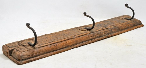 Antique Wooden Iron 3 Hooks Hanger Hardware Original Old Hand Crafted - Picture 4 of 9