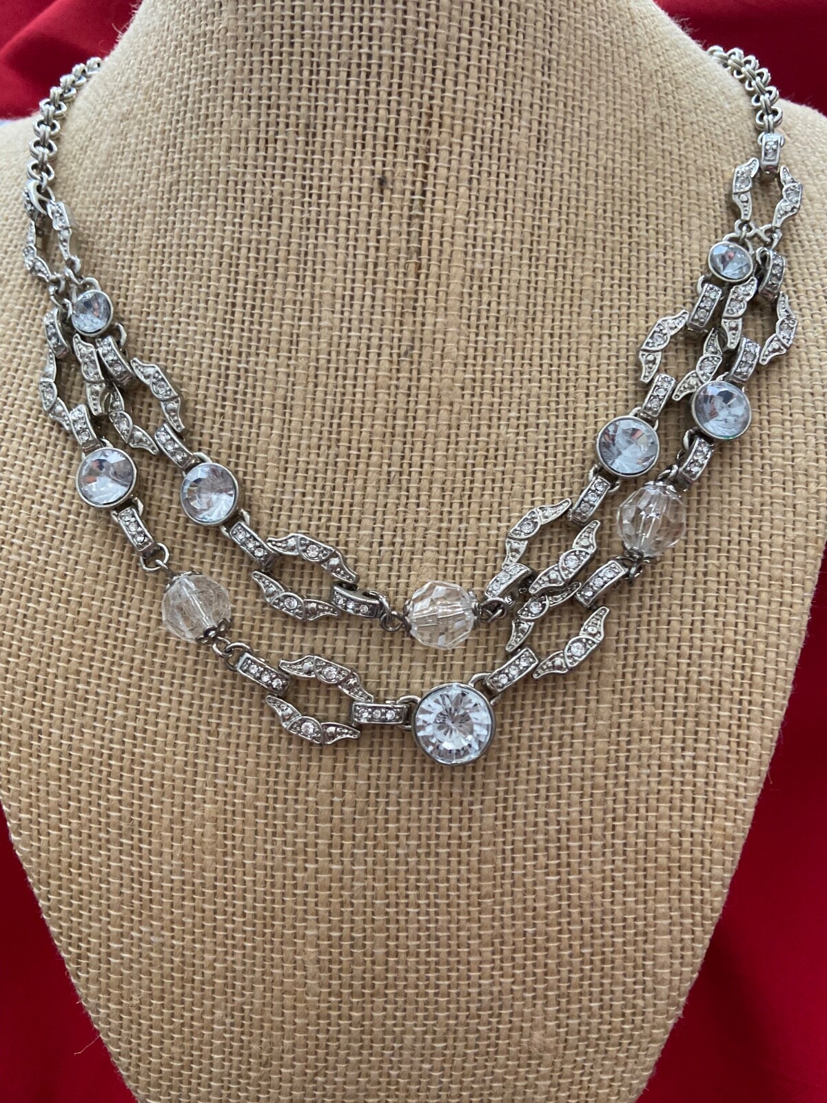 Signed AVON Silver Plated 2 Layer Rhinestone Chok… - image 12