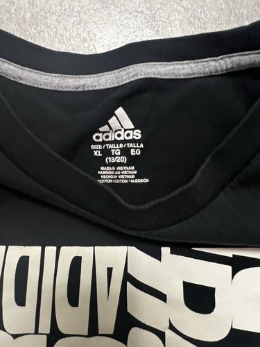 Adidas XL (18/20) Boys Black Graphic T-shirt White Silver Logo Short Sleeve - Picture 5 of 5