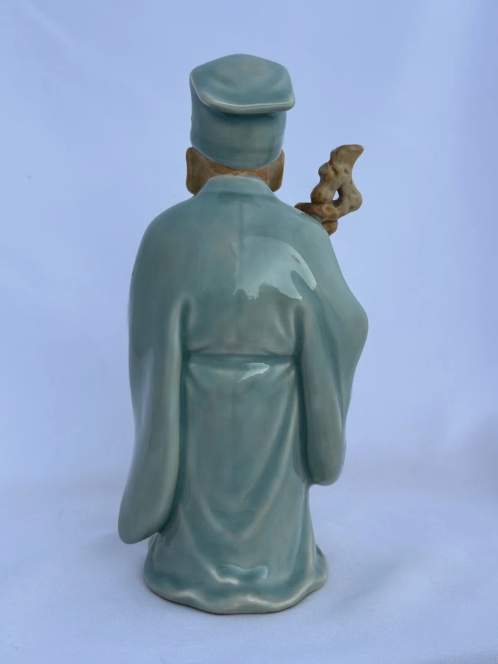 Винтажная японская керамическая фигурка Селадон Jurojun Lohan Kutani Mark 9 дюймов - Изображение 4 из 4