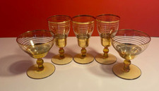 Sherry glasses Set of 3 Gold Retro style  with matched 2 Small Martini glasses