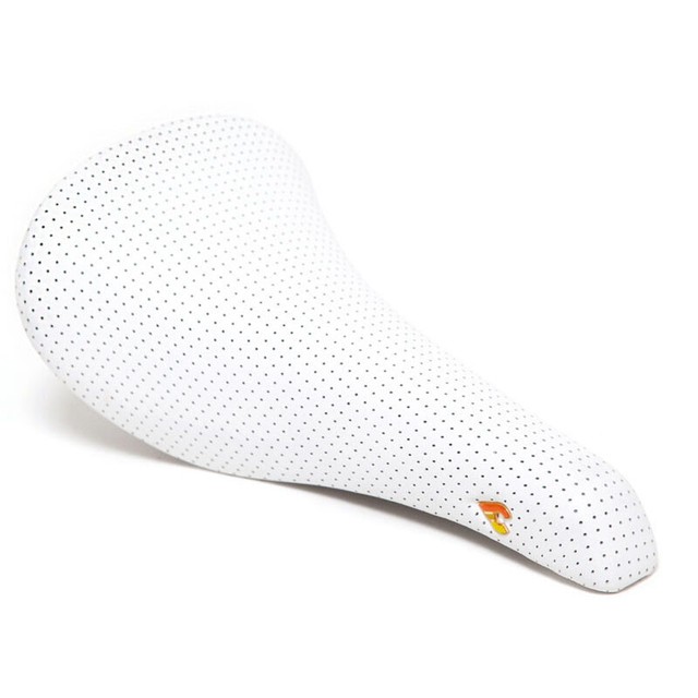 white leather bike saddle