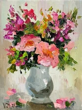 Wildflowers Peonies Original Oil Painting Flowers Floral Impasto Art Signed 6x8"