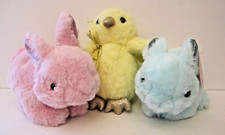 Lot of 3 FAO Schwarz 9" Sparklers Toy Plush Pom Pom Bunny Chick Stuffed Animal