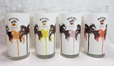 4 MALIBU CARIBBEAN RUM Tall Drink Glasses Assorted Colors and Flavors