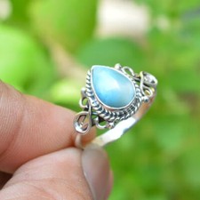 Handmade Larimar Ring Solid 925 Silver Statement Designer Ring All size SR305