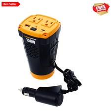 Powerful 150W Inverter - Fit for Car Cup Holders with Dual USB Charging