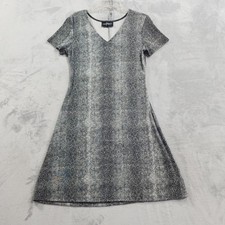 Vintage John Roberts Dress Womens S Gray Animal Print V-Neck Short Sleeve A-Line