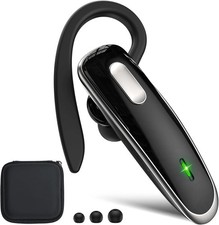 Bluetooth V5.1 Wireless Headset Hands Free Earpiece Noise Cancelling For Busi...