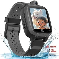 Kids 4G GPS Smart Watch, Global Real-Time Tracking Phone Video Call 4G-BLACK
