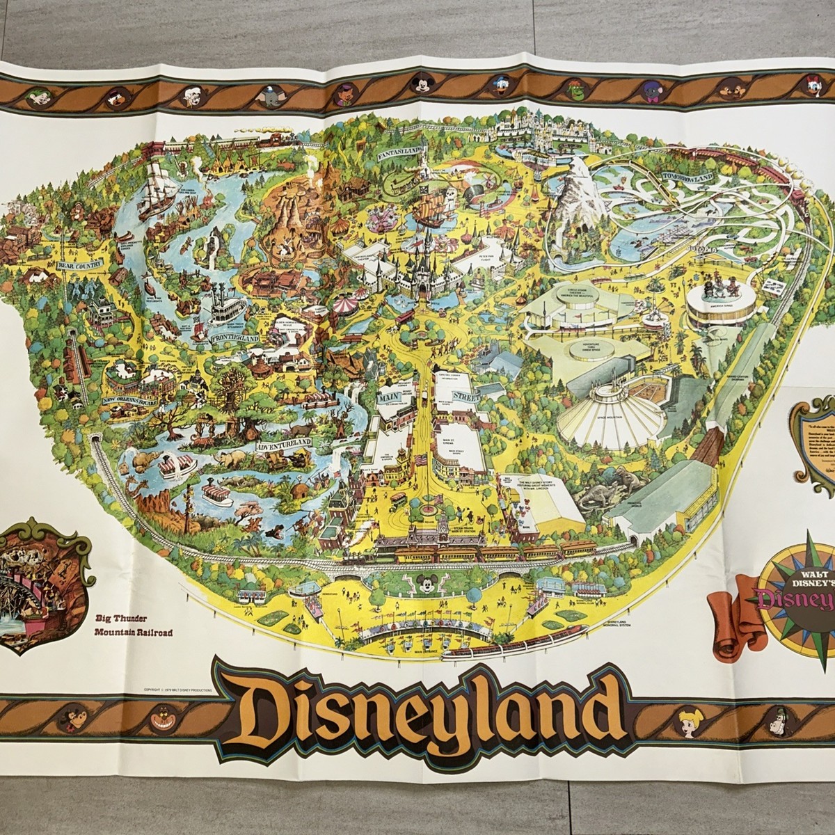 Vintage 1979 Disneyland Map Poster Walt Disney Theme Park Big