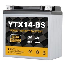 YTX14-BS Motorcycle Battery 12V 12Ah, 220 CCA Sealed AGM Rechargeable Mainten...