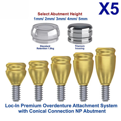 5x Set Abutment Straight Conical Loc-In Attachment Abut ment NP Standard Cap