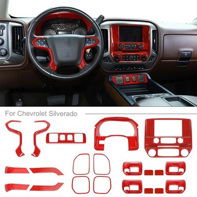 21pcs Red Interior Wheel Console Trim Cover Kit For Chevy Silverado Sierra 14-18