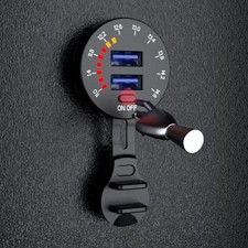 Car and Motorcycle USB Charger Socket 45W Dual Port with LED Voltmeter Switch