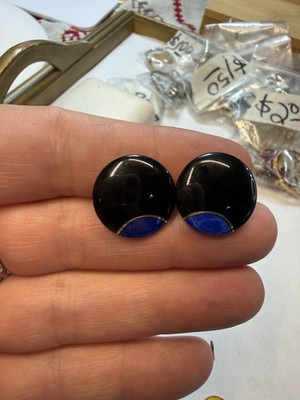 Vintage 14K Gelbgold Onyx und Lapislazuli Statement Designer Ohrringe gemarkt