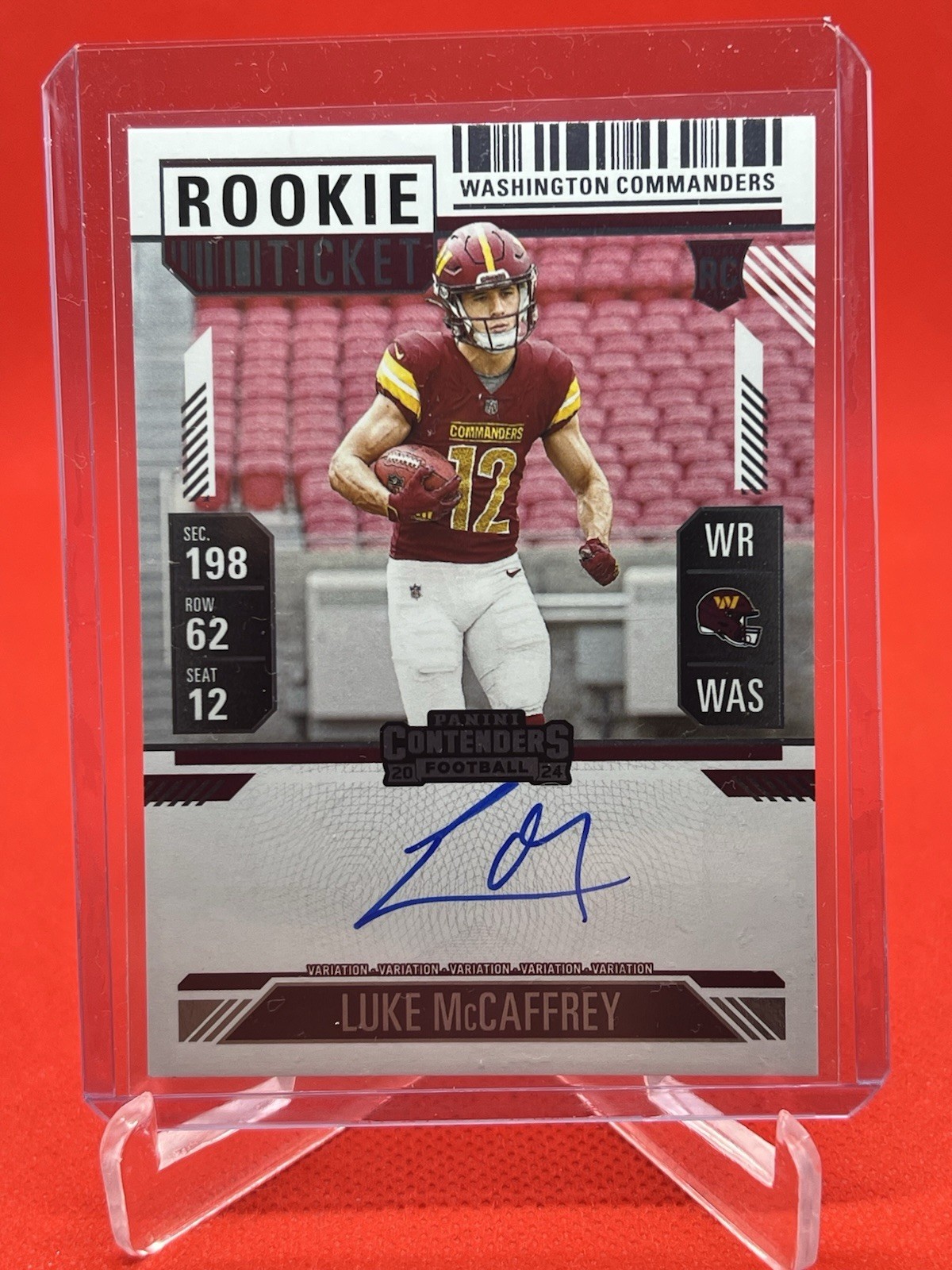Luke McCaffrey On Card Auto Variation Rookie Ticket- 2024 Contenders Commanders