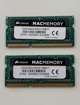 Corsair Lot 2 x 4GB (8GB Total) CMSA8GX3M2A1066C7 MacMemory Notebook Memory DDR3