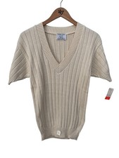 Vintage College Point Sweater Large Ribbed V Neck Short Sleeve Deadstock NEW
